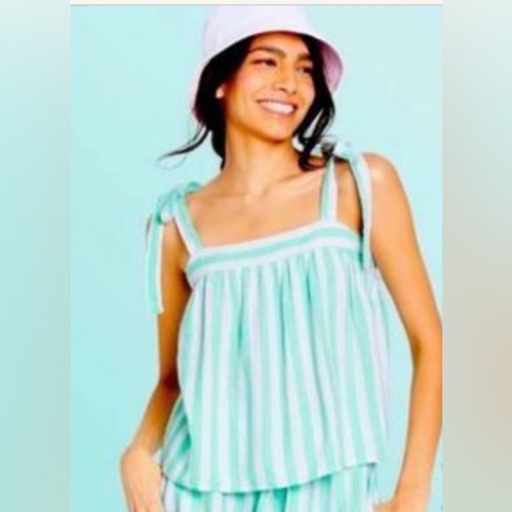 Stoney Clover Lane Green Striped Sleeveless Top with Tie Straps NWT Medium